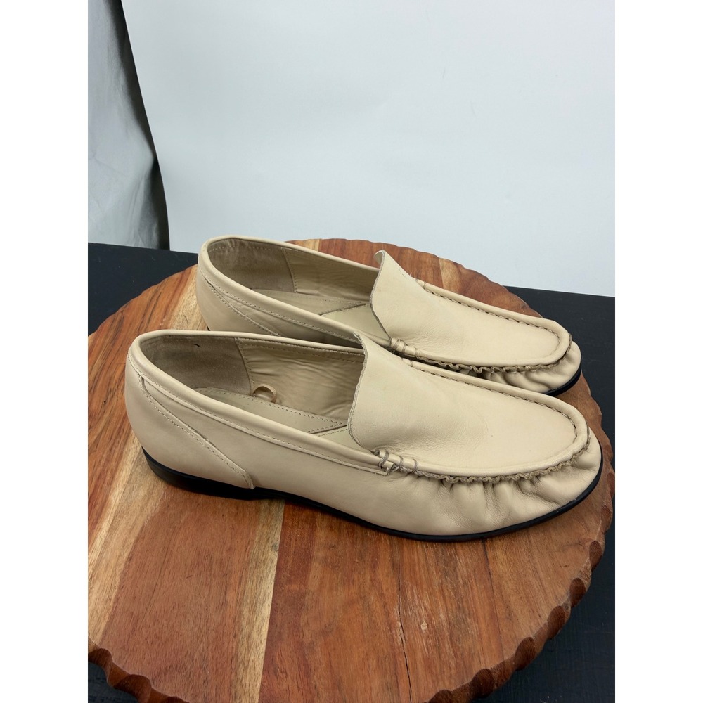 Zara Leather Loafers Womens 36 5 Beige Cream Slip On Moc Toe 1528/910/002
